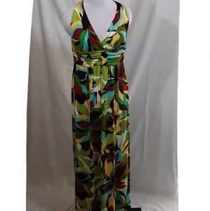 EUC XOXO Cross Back Multicolor Print Maxi Dress Large